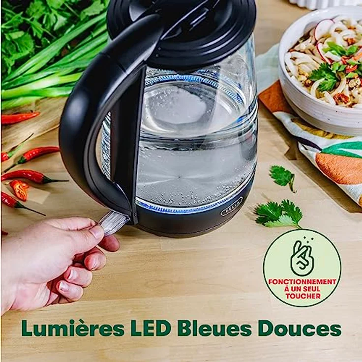 BELLA 1.7 Liter Glass Electric Kettle, Quickly Boil 7 Cups of Water in 6-7 Minutes, Soft Blue LED Lights Illuminate While Boiling, Cordless Portable Water Heater, Carefree Auto Shut-Off, Black – Bild 3