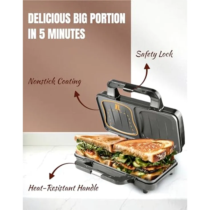 Bestron Sandwichmaker ASM92XLCO, 900 W, XXL Toaster für American Sandwiches, Kupfer, mit Antihaftbeschichtung und Sicherheitsfunktionen – Bild 3