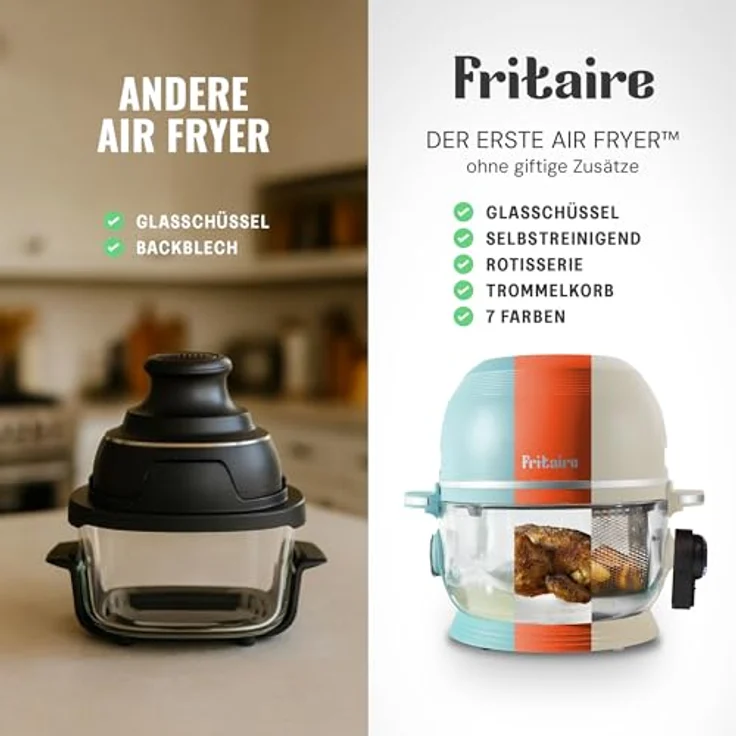 Fritaire Carbon8 Fritaire Heißluftfritteuse, selbstreinigende Glaschüssel mit 6 Kochfunktionen, weiß – Bild 2