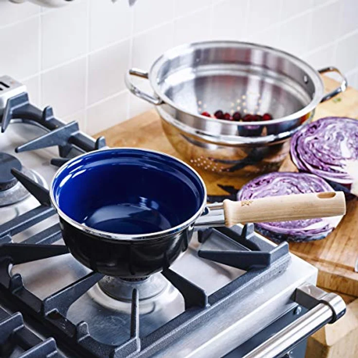 BK Indigo Holländisches Erbe Emaillierter Kochtopf mit Deckel mit PFAS-Freier Keramik-Antihaftbeschichtung, 16 cm/1,2 Liter, Induktion, Spülmaschinenfest, Backofenfest, Schwarz – Bild 2
