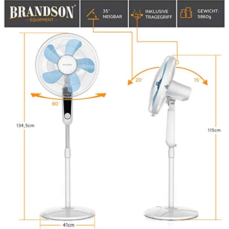 Brandson Standventilator Silent mit Fernbedienung und Display - mobiler Lüfter - Oszillation 80° - – Bild 4