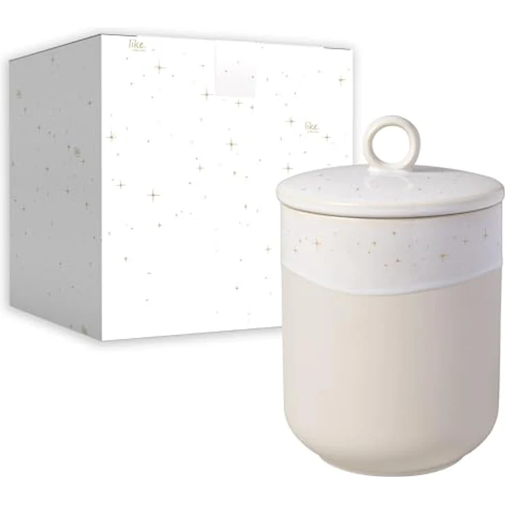 like. by Villeroy & Boch Winter Glow Längliche Gebäckdose, Mikrowellensicher, Beige, Premium Porzellan, 12x12x18,5 cm – Bild 1