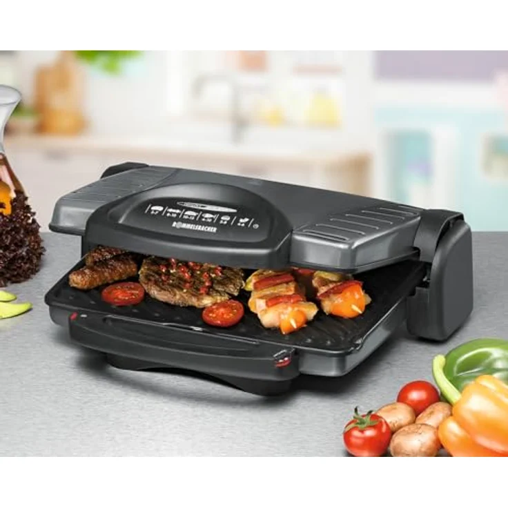 ROMMELSBACHER Multi Grill KG 1800 flexible Höhenverstellung, komplett aufklappbar, stufenlos regelbar, herausnehmbare, antihaftbeschichtete Grillplatten je 33 x 24 cm, Fettablauf, 1800 Watt – Bild 3