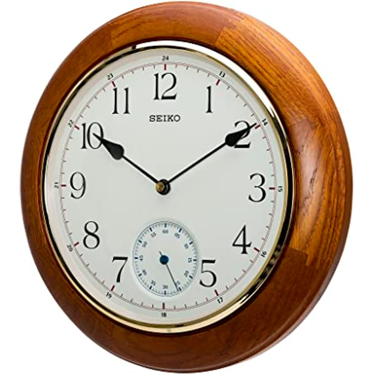 Seiko Wanduhr QXA432B, braun Holz (Eiche) mit schleichender Sekunde, Ø 30,0 x 4,7 cm – Bild 1