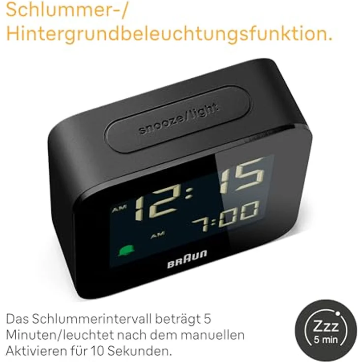 Braun BC08B Digitaler Reisewecker mit Schlummerfunktion, negativem LC-Display, schneller Einstellfunktion und Crescendo-Alarm in Schwarz – Bild 4
