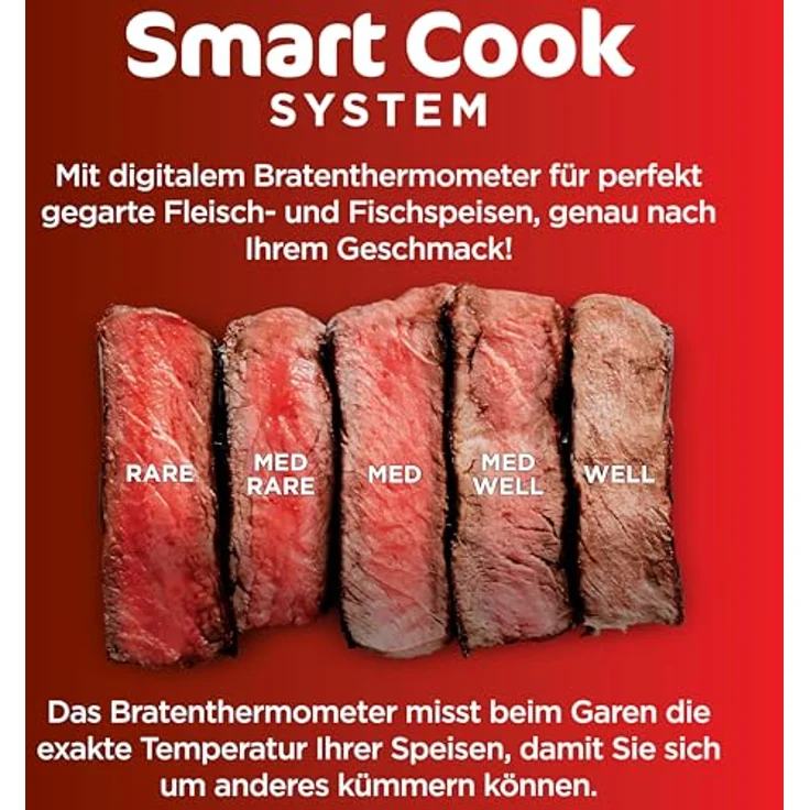 Ninja MAX 6-in-1-Grill & -Heißluftfritteuse für den Innenraum, 6 Kochfunktionen, für bis zu 6 Burger, 3,8-l-Fassungsvermögen, kaum Rauch, digitales Bratthermometer, Grau/Silber – Bild 6