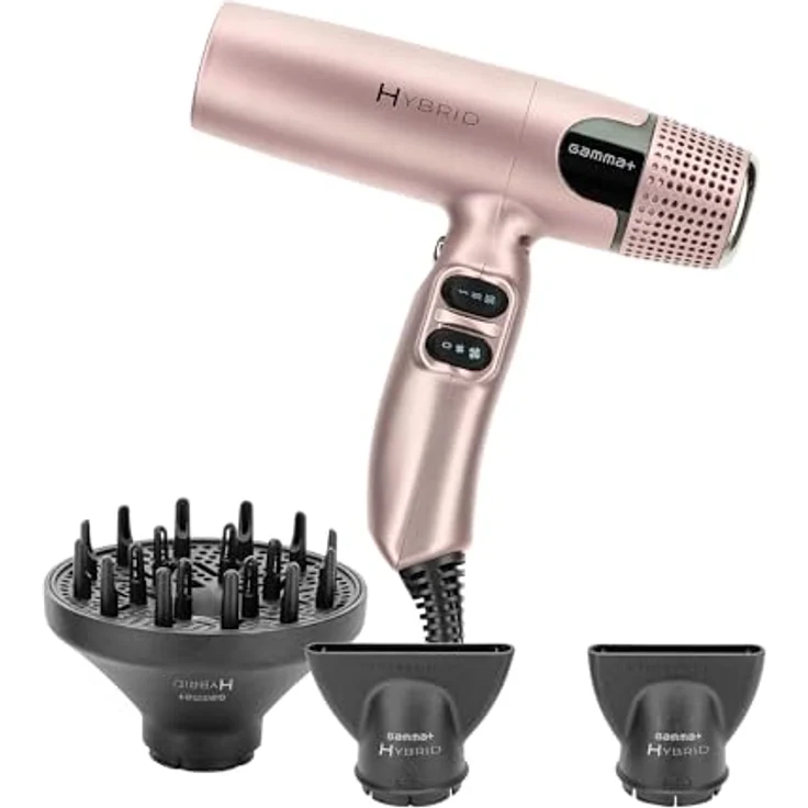 GAMMA+ Ionischer Hybrid-Fön, digitaler Motor 100.000 U/min, leichter Haartrockner (Golden rose) – Bild 1