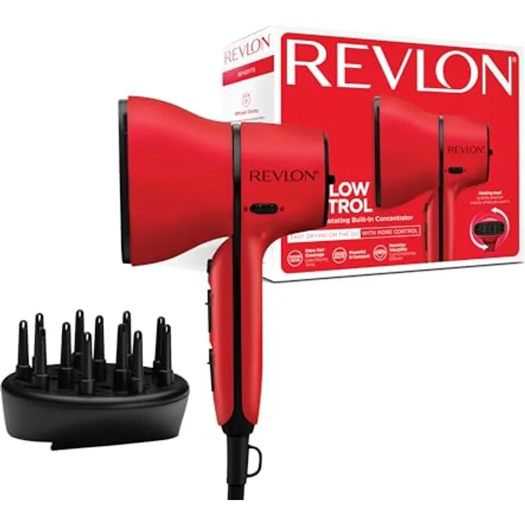 Revlon Haartrockner mit Luftstromregelung || kompakter Trockner mit Frisierdüse und Lockenverstärkungs-Diffusor, 2000W || RVDR5320