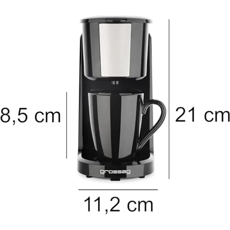 grossag Single-Kaffeemaschine KA 8.17 Schwarz-Edelstahl 1- Tassen Kaffeeautomat 150ml Permanent-Filter 380W – Bild 7