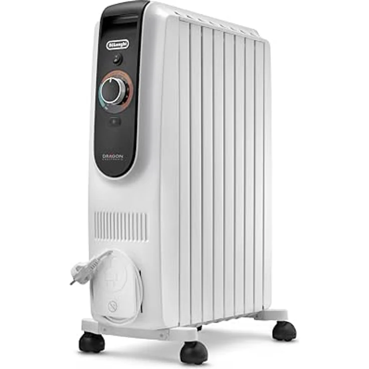 Delonghi TRD50820 Ölradiator Dragon 5, 2000 Watt Heizleistung, elektronische Temperaturregelung, schwarz und weiß – Bild 1