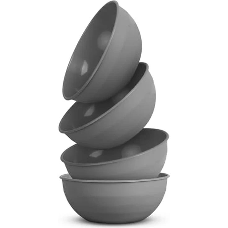 Pro Home 4er Pack Kunststoff Schüssel Plastikschüssel - BPA Frei - Spülmaschinenfest - (Ø25,5cm / Grau) Bruchfester PP - Salatschüssel Rührschüssel Schüssel – Bild 1