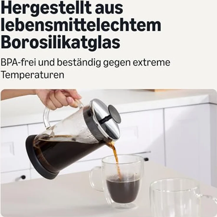 Amazon Basics French Press-Kaffeebereiter, 1 L, Borosilikatglas mit abnehmbaren spülmaschinenfesten Teilen, dreifaches Filtersystem – Bild 4