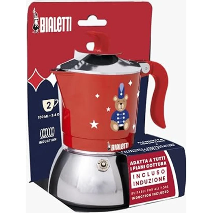 Bialetti Fiamm Ind Espressokocher, 2 Tassen, induktionstauglich, hochwertiges Aluminium, Orsetto Rot – Bild 3