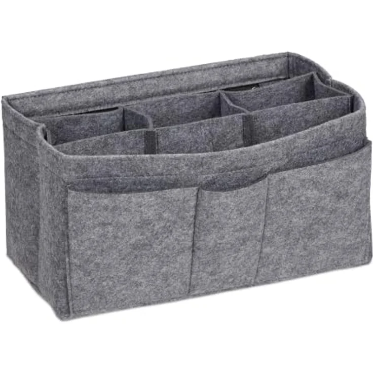 relaxdays Handtasche Taschenorganizer Filz, L, dunkelgrau mit 4 Außentaschen, 3 Innentaschen und entnehmbarem Mitteltrenner für optimale Ordnung – Bild 8