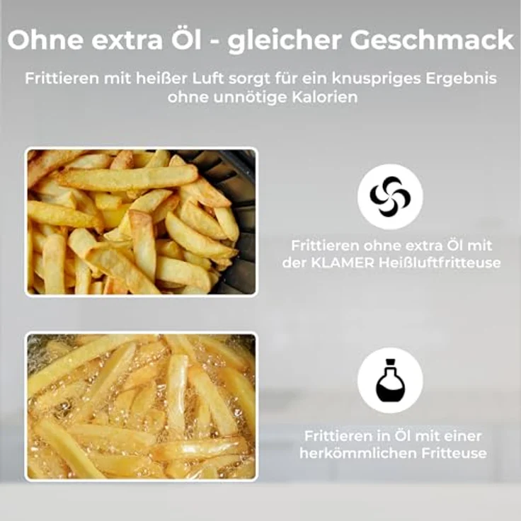 KLAMER Heißluftfritteuse 3000 W, gesunde Fritteuse mit einstellbarer Gartemperatur und Heißluftzirkulation – Bild 7