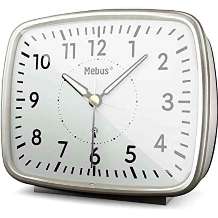 Mebus Analoger Funkwecker im Retro-Design mit abgerundeten Ecken/Material: Kunststoff/Farbe: Silber/Modell: 25362, L 5 cm x B 12 cm x H 10 cm – Bild 5