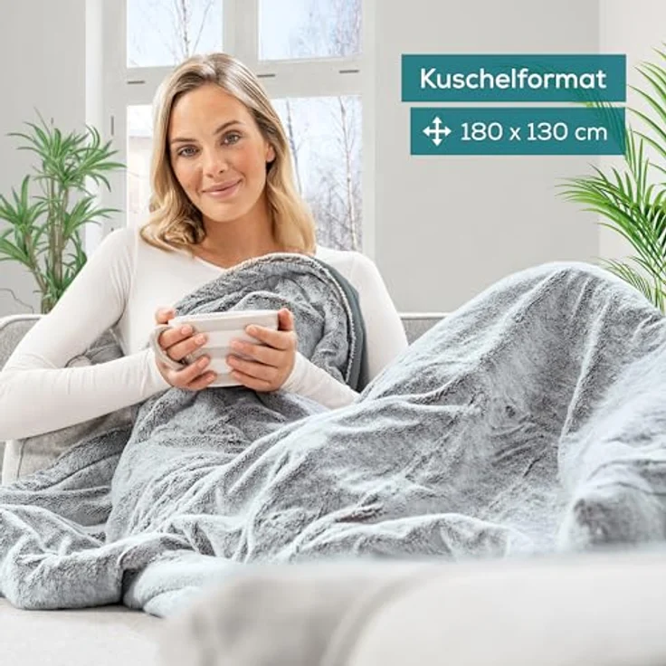 Beurer HD 75 Nordic Grey Green Planet Heizdecke, Ober-/Unterseite aus recyceltem Material, kuschelig weiche Wärmezudecke, 6 Temperaturstufen, maschinenwaschbar, mit Abschaltautomatik, 180 x 130 cm – Bild 3