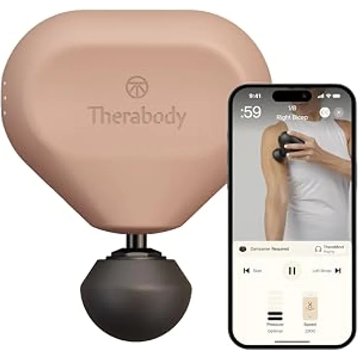 Therabody Theragun Mini (3. Generation) – Ultratragbare Massagepistole mit 180 Minuten Akkulaufzeit, 3 Aufsätzen und Ein-Knopf-Steuerung – Desert Rose