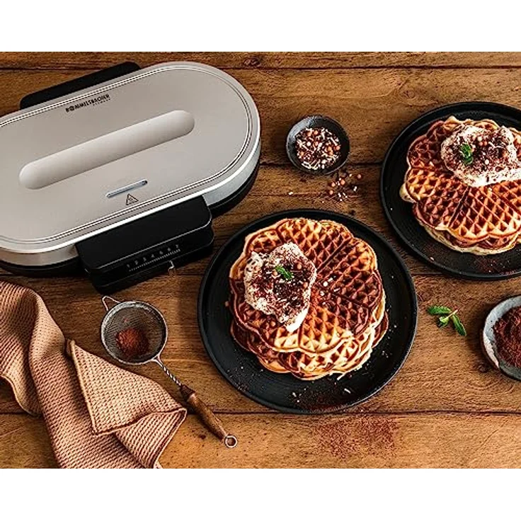 ROMMELSBACHER Waffel Automat WA 1250-2 Herzwaffeln, Backfläche je 16 cm, Antihaftbeschichtung, Backampel, stufenlos regelbar, 1250 Watt, schwarz/silber – Bild 5