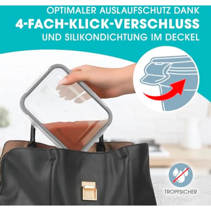 GOURMETmaxx Klick-it Glas Frischhaltedosen 3er Set, luftdicht und auslaufsicher, für Spülmaschine, Mikrowelle, Backofen und Gefrierschrank, transparent – Bild 5