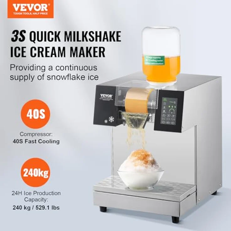 VEVOR Kommerzielle Schneeflocken-Eismaschine, 240 kg/24h, Edelstahl-Eisrasierer, Touch-LCD, weiß – Bild 2