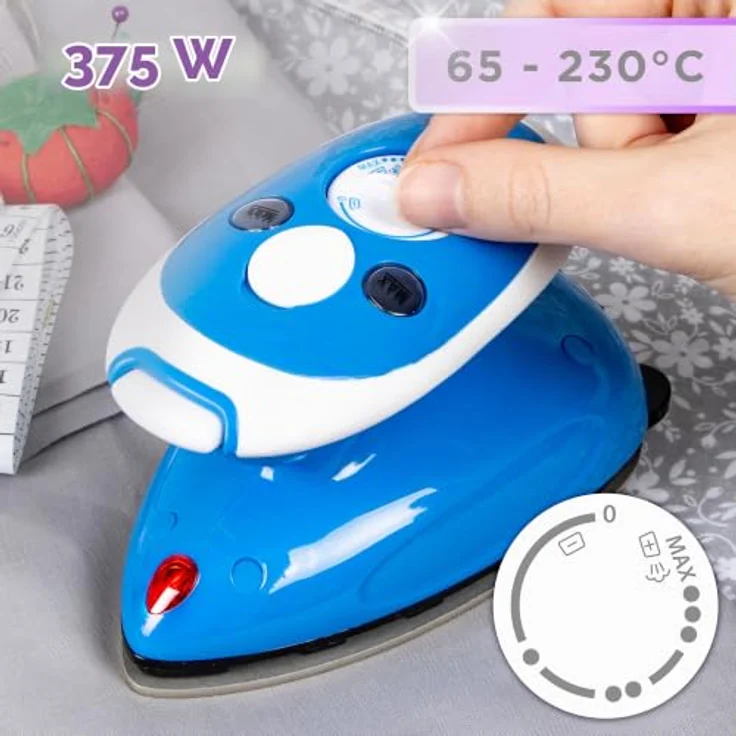 Duronic SI2 BE Mini Reisebügeleisen, 375W Dampfbügeleisen mit 50ml Wassertank, ergonomisches Design, blau – Bild 3