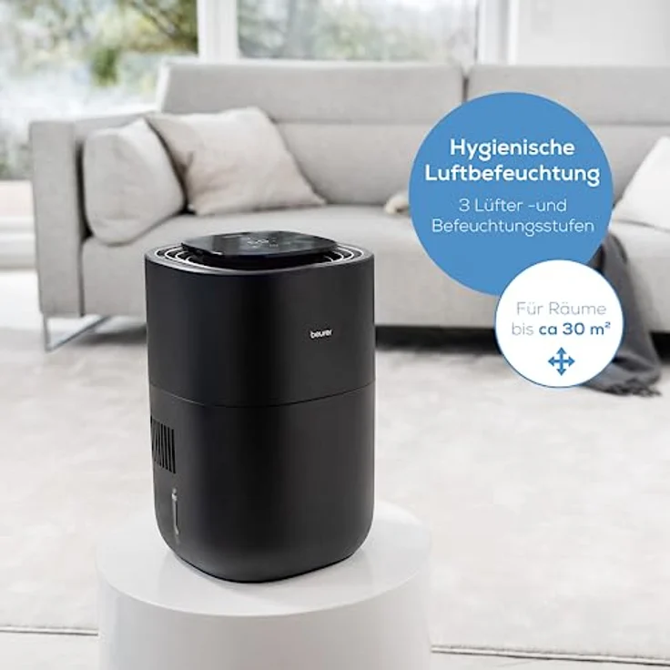 Beurer LB 200 Luftbefeuchter mit energieeffizienter Kaltverdunstungstechnologie, hygienische konstante Befeuchtung der Luft, mit Filtertrocknungsfunktion, 3 Befeuchtungsstufen, für Räume bis ca. 30m² – Bild 4