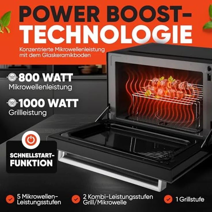 ProfiCook PC-MWG 1204 Mikrowelle mit Grill, 23 Liter Garraum, 800 Watt, Standgerät, doppelverglaste Vertikal- Tür mit hochwertigem Edelstahlgriff – Bild 3