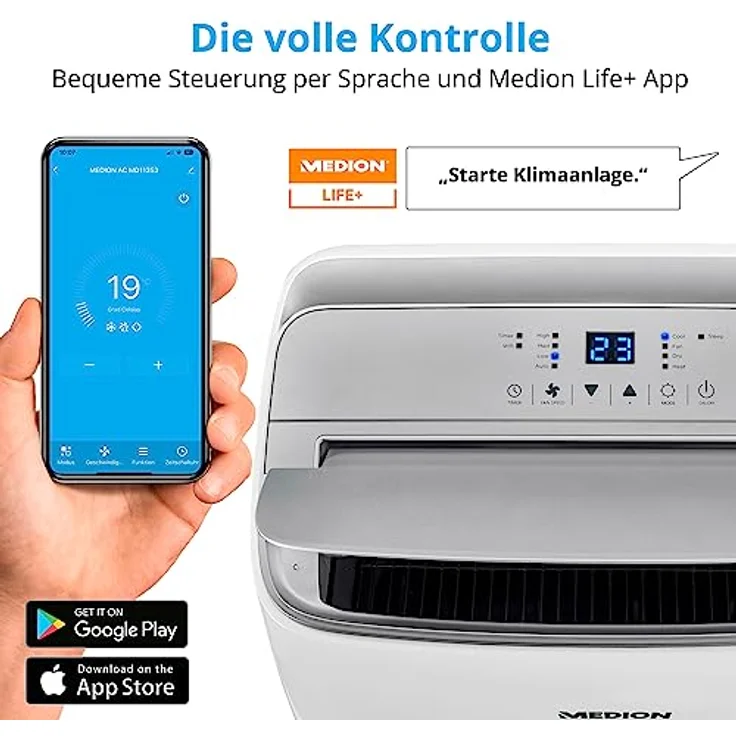 MEDION X960HS mobile Klimaanlage mit Abluftschlauch, 9.600 BTU, bis 32qm, 4in1, App Steuerung, leise, Schlafmodus, Staubfilter – Bild 4