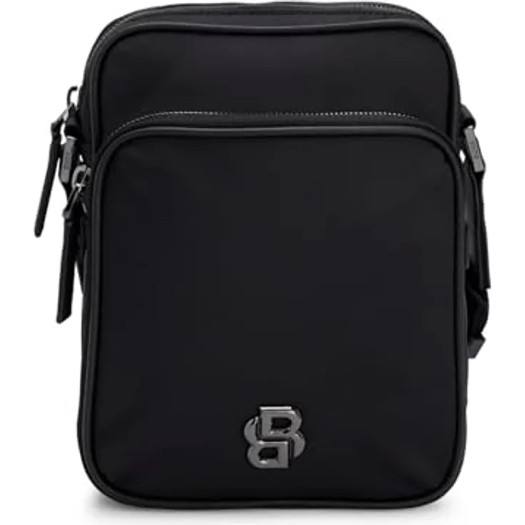 Hugo Boss B Icon NS Umhängetasche, 20.5 cm, schwarzes Recycled PET, verstellbarer Schultergurt mit Tragepolster, sicheres Reißverschlussfach