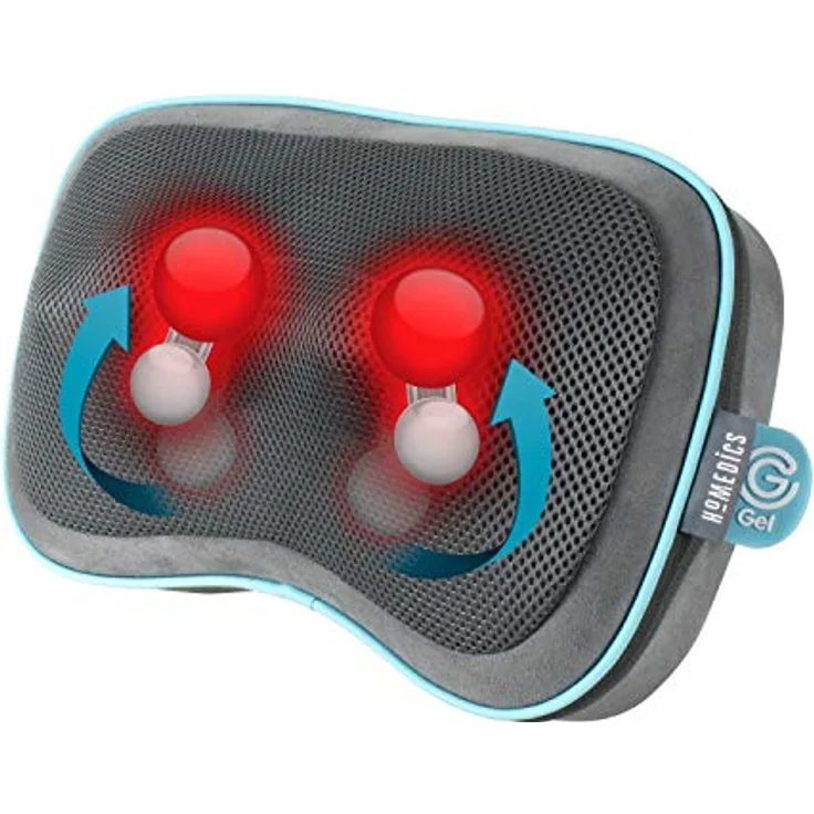 HoMedics Gel Shiatsu Wärme-Reisekissen, Massagekissen für Beine, Lendenwirbelsäule, Schultern und Nacken, wiederaufladbar, Reisegröße mit integrierten Bedienelementen, inklusive Reisetasche, grau – Bild 1