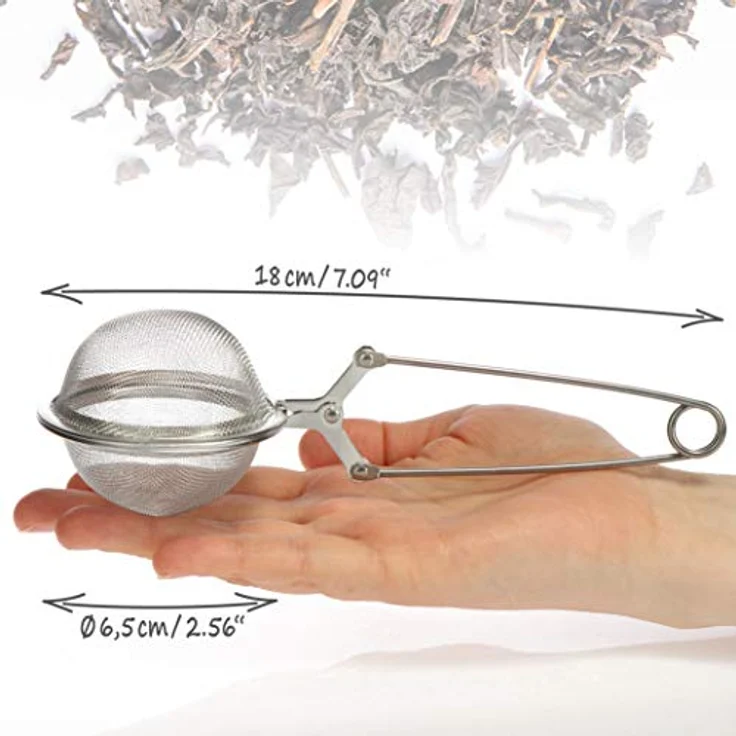 com-four® 2x Teezangen, Teeei in Kugelform aus rostfreiem Edelstahl 304, geschmacksneutral und spülmaschinengeeignet, Ø 6.5 cm, silberfarben – Bild 5