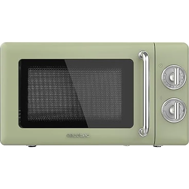 Cecotec Proclean 3010 Retro Grün Mechanische Mikrowelle, 20 l, 700 W, 6 Stufen, Timer bis zu 30 Minuten, Auftaumodus, Vintage-Design in Grün, Stahl-Finish