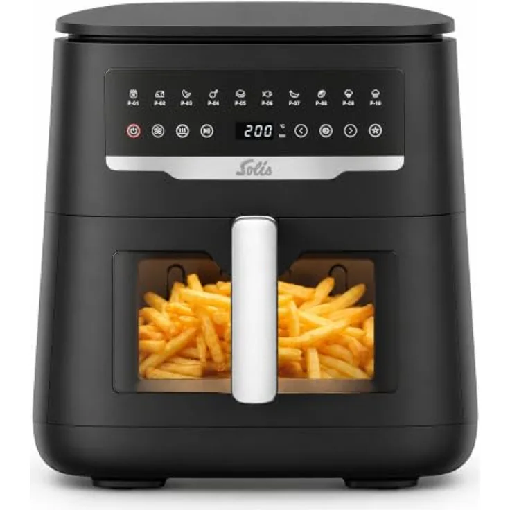 SOLIS OF SWITZERLAND Air Fryer Uno, Typ 8101, Heißluftfritteuse mit 10 Programmen, Sichtfenster, Rapid Air und zuschaltbarer Unterhitze
