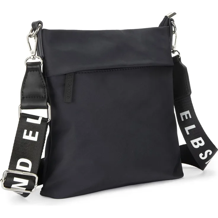 Elbsand Umhängetasche Minibag, vegane Schultertasche mit verstellbarem Logoprint-Riemen und Reißverschlusstasche, Schwarz