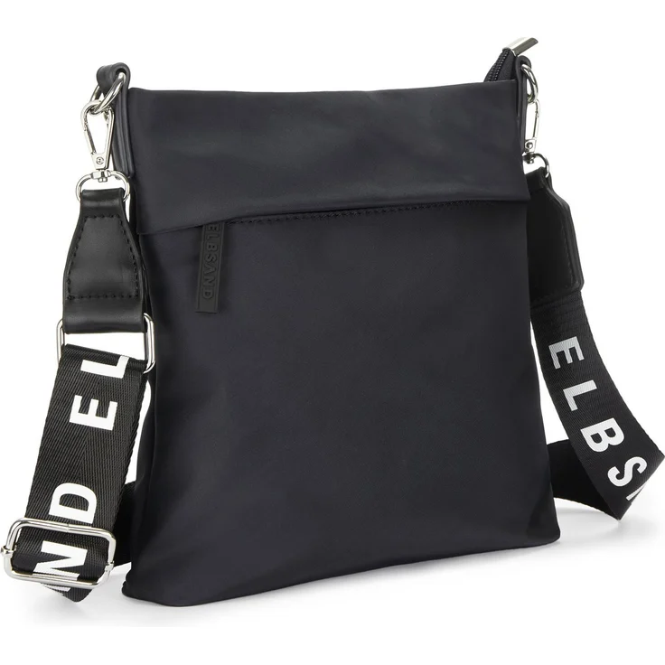 Elbsand Umhängetasche Minibag, vegane Schultertasche mit verstellbarem Logoprint-Riemen und Reißverschlusstasche, Schwarz