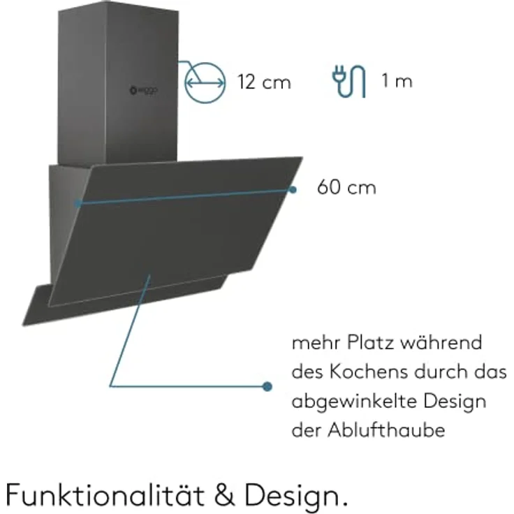 Wiggo Dunstabzugshaube 60cm kopffrei I Abluft Umluft Dunstabzug 300m³/h - LED Touch-Display 3 Stufen I Schräghaube inkl. Fettfilter & 2x Kohlefilter I Abzugshaube mit 2 teiliger Glasfront grau – Bild 5