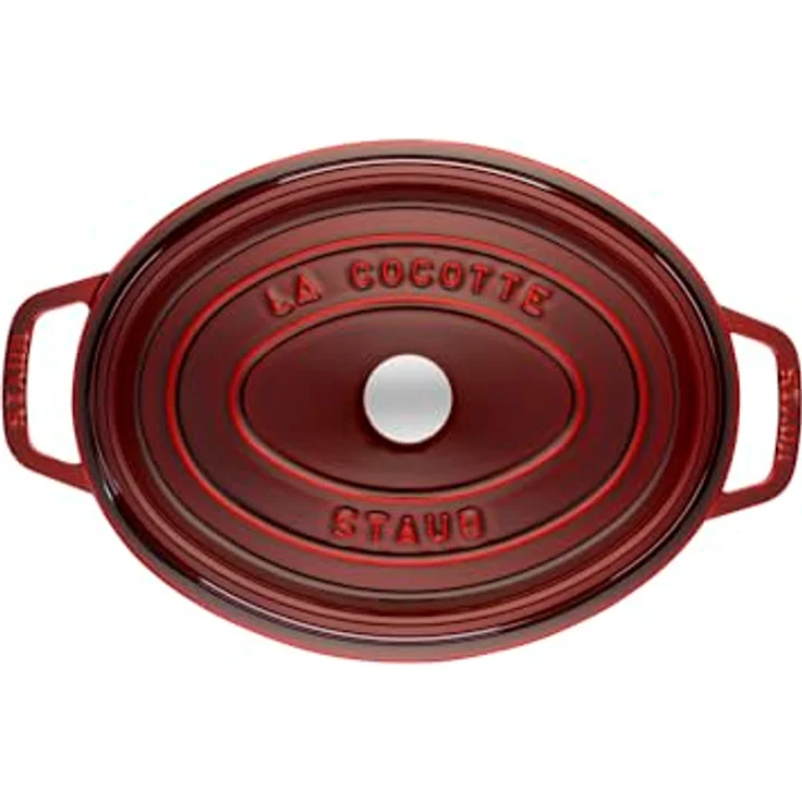 Staub 1102987 Cocotte-Bräter, oval mit Deckel 29 cm, 4,25 L, mit mattschwarzer lierung im Inneren des Topfes, grenadine – Bild 4