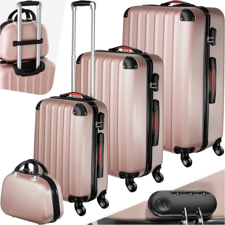 tectake Trolley Hartschalenkoffer-Set Pucci, Leichtgewichtig, 4 Rollen, Schwarz