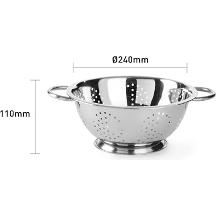 HENDI Seiher, mit Untersatz und 2 Griffen, Sieb, Nudelsieb, Küchensieb, ø240x(H)110mm, Edelstahl – Bild 5