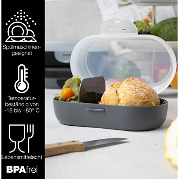 Moritz & Moritz Lunchbox Moritz & Moritz Mix Brotdosen dunkel, (3er Set, 6-tlg), Mix & Match - mit Fächern – Bild 3