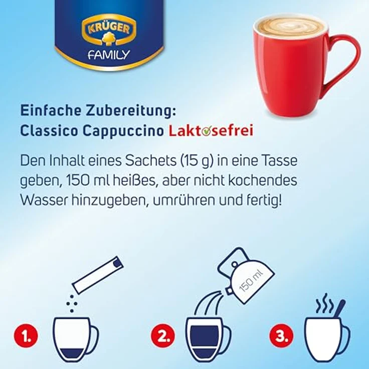 Krüger Cappuccino Classico laktosefrei Getränkepulver 10x15g 150g – Bild 3