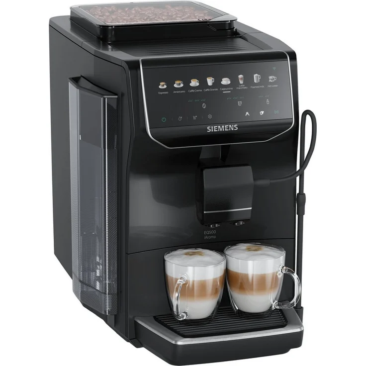 SIEMENS Kaffeevollautomat EQ500 TP553E09, Doppeltassenfunktion, 8 Getränke, einfache Reinigung, Keramikmahlwerk, entnehmbare Brüheinheit, Steuerung per App, Schwarz