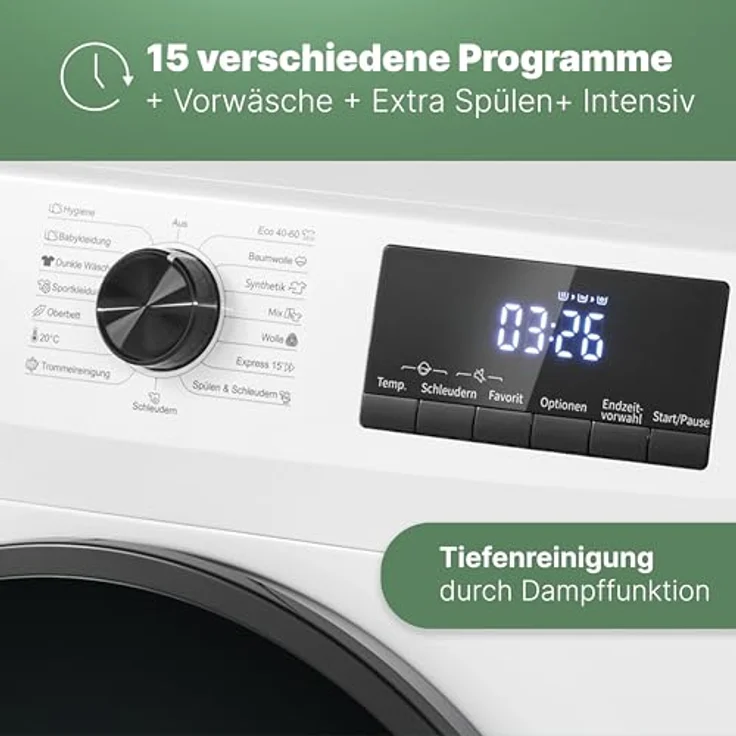 Bomann® Waschmaschine WA 7500 weiß | 7kg | Aqua-Stop | 10 Jahre Motor-Garantie | effizienter Invertermotor | 1400 U/min | bis 90°C | 15 Programme | Endzeitvorwahl | Washing Machine – Bild 4
