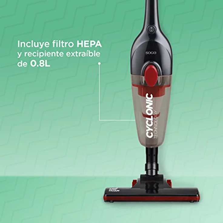 SOGO Zyklon-Handstaubsauger 600 W, Energieeffizienzklasse A+, 2 in 1, mit 0,8 l Behälter, HEPA-Filter, 4,5 m Kabel, Schwarz – Bild 6