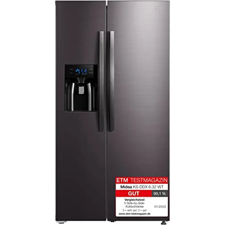 Midea KS-DDX 6.32 WT Side-by-Side Kühl-/Gefrierkombination/ 178,8 cm Höhe/ 254 kWh/Jahr/No Frost/Dual Inverter Compressor/mit 3in1 Wasser-/Eisspender und Wassertank, Dark Inox
