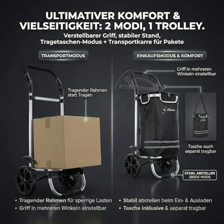Albatros International Einkaufstrolley Groß, Einkaufsroller mit 50 l großes Hauptfach, Thermo-Innenbeutel, Sichtfenster für Einkaufszettel, faltbar und klappbar mit stabilen Rädern – Bild 4
