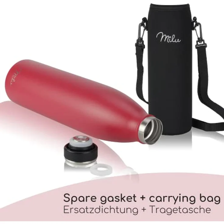 Milu Edelstahl Trinkflasche 350ml 500ml 750ml 1L, 1,5L Thermosflasche, Isolierte Wasserflasche, Auslaufsichere Isolierflasche doppelwandig, Kohlensäure geeignet – inkl. Reinigungsbürste (Rot,750ml) – Bild 3