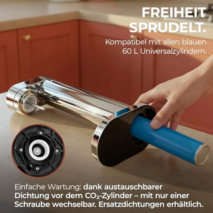 Luckymoose Infinity-S Wassersprudler aus Edelstahl (Silver/Silver) – inkl. 2x 1,25L Edelstahlflaschen, stufenlose CO₂-Regulierung, hygienische herausnehmbare Düse – Bild 4