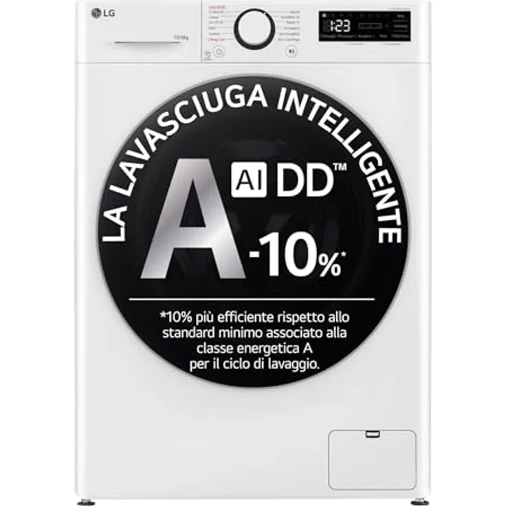 LG D4R5010TSWS Waschtrockner, freistehend, Frontlader, 10 kg Waschen, 6 kg Trocknen, Energieeffizienzklasse D, weiß